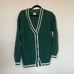 Oversized Green and White Academic Cardigan